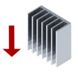 flow length of the fins in the same direction as the gravity vector